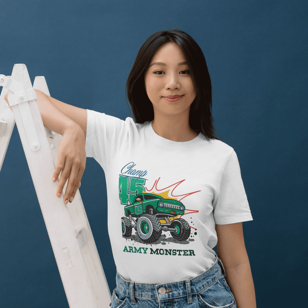 Home 16 - Product GuruJi Green Army Monster Truck Racing With Unstoppable Power - TSHIRT