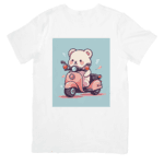 Cute Little Bear Riding a Pink Scooter Happily - Tshirt
