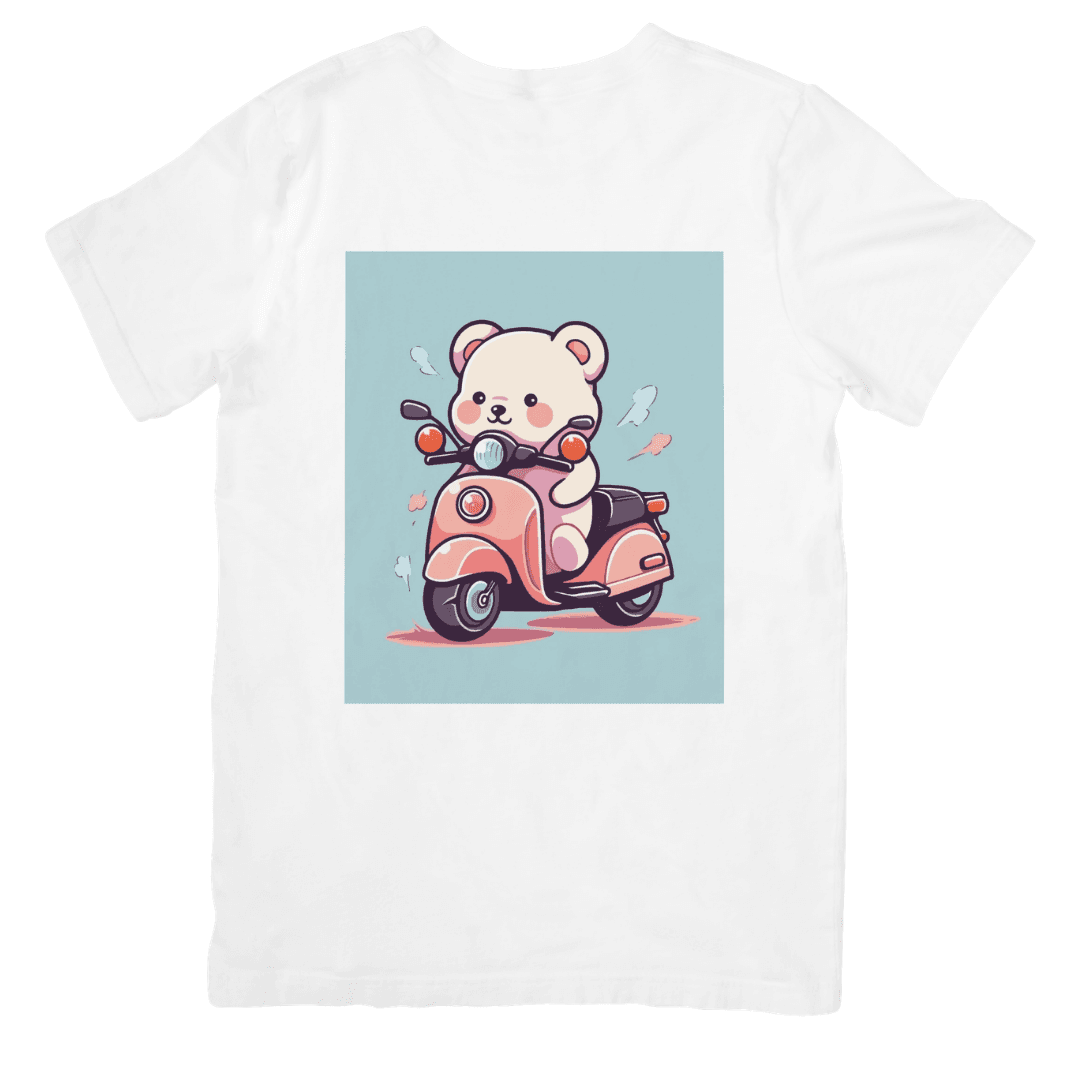 Home 15 - Product GuruJi Cute Little Bear Riding a Pink Scooter Happily - Tshirt
