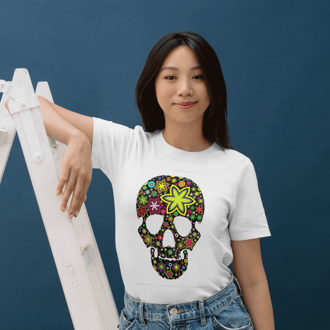 Colorful Floral Skull Design With Vibrant Artistic Style - TSHIRT