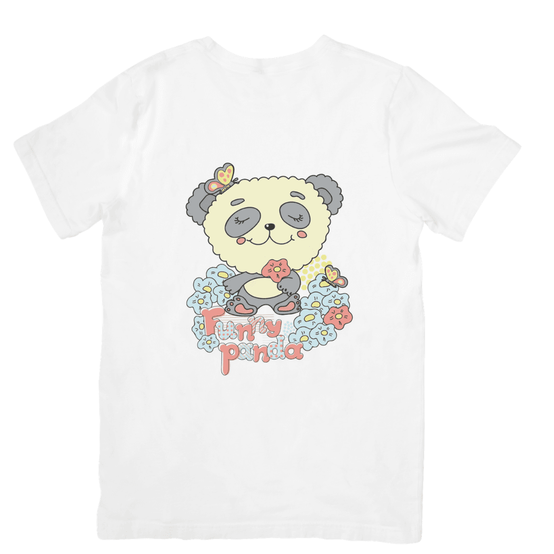 Calm Panda Surrounded By Flowers And Fluttering Butterflies - Tshirt