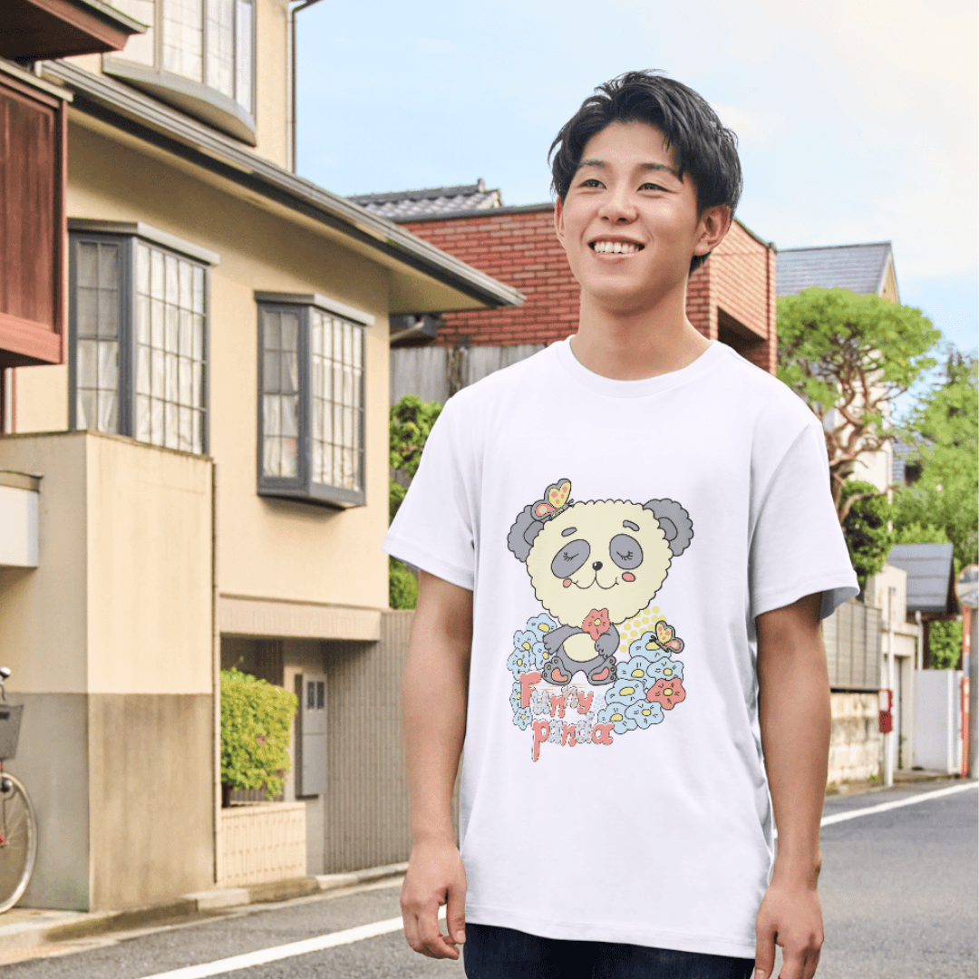 Calm Panda Surrounded By Flowers And Fluttering Butterflies - Tshirt 6 - Product GuruJi Calm Panda Surrounded By Flowers And Fluttering Butterflies - Tshirt