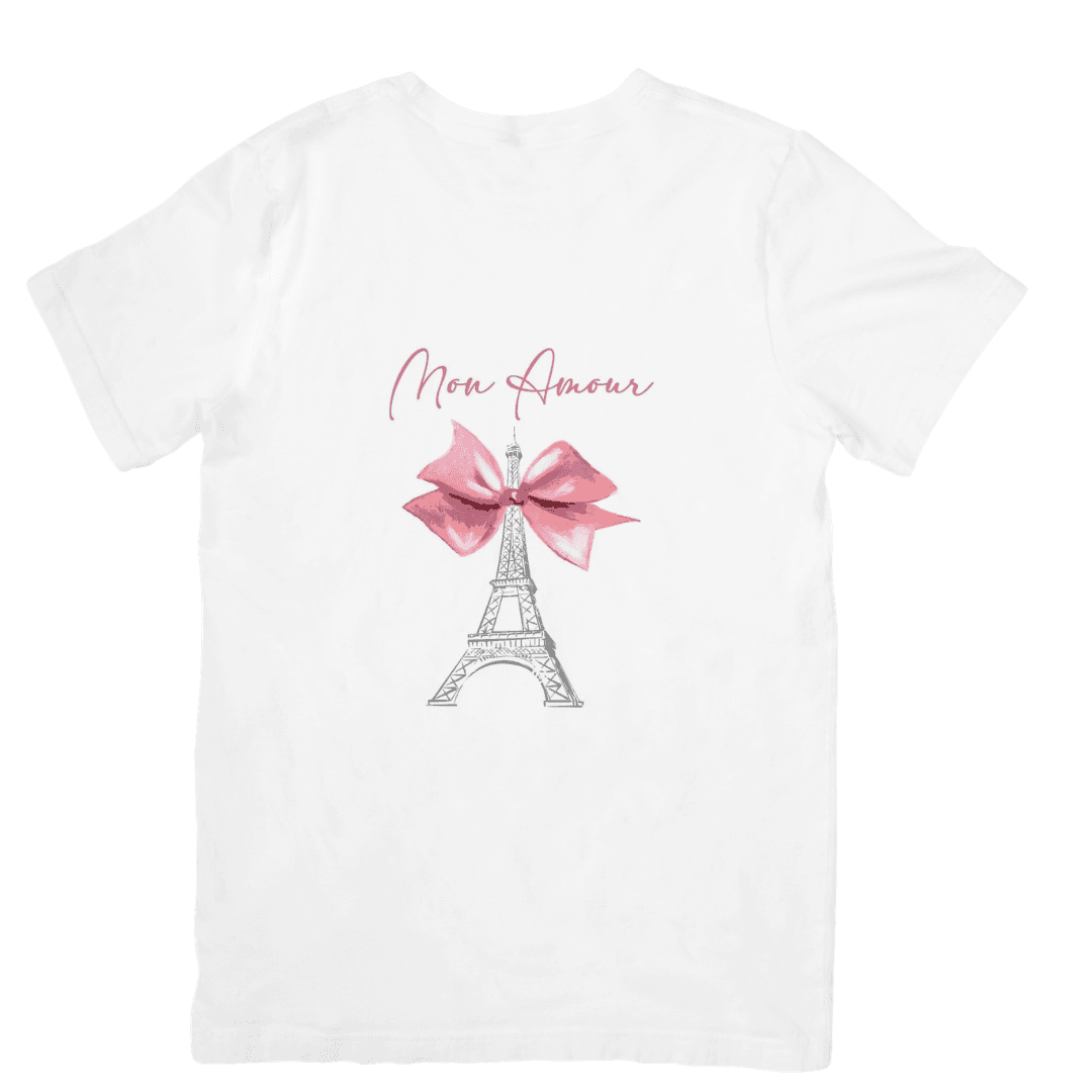 Elegant Paris Inspiration With Charming Pink Ribbon Accent Design - Tshirt