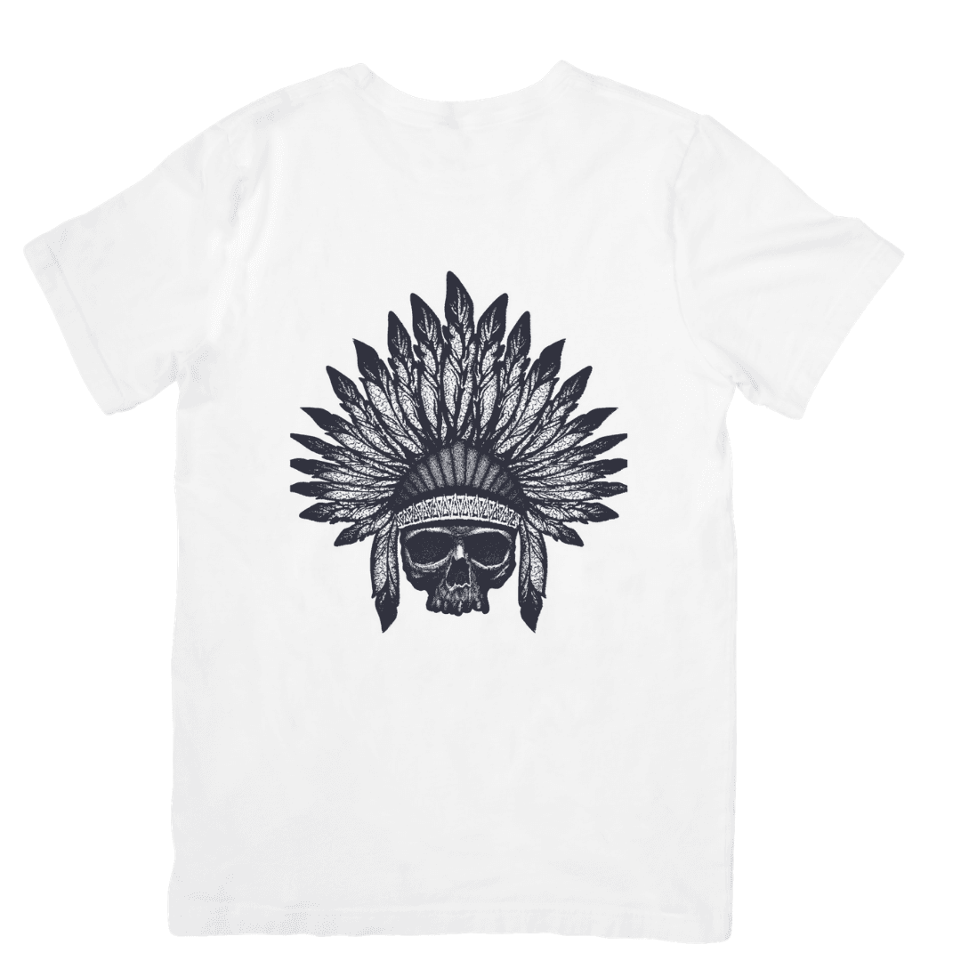Dark Skull In Tribal Feather Headdress Gothic Artwork - Tshirt