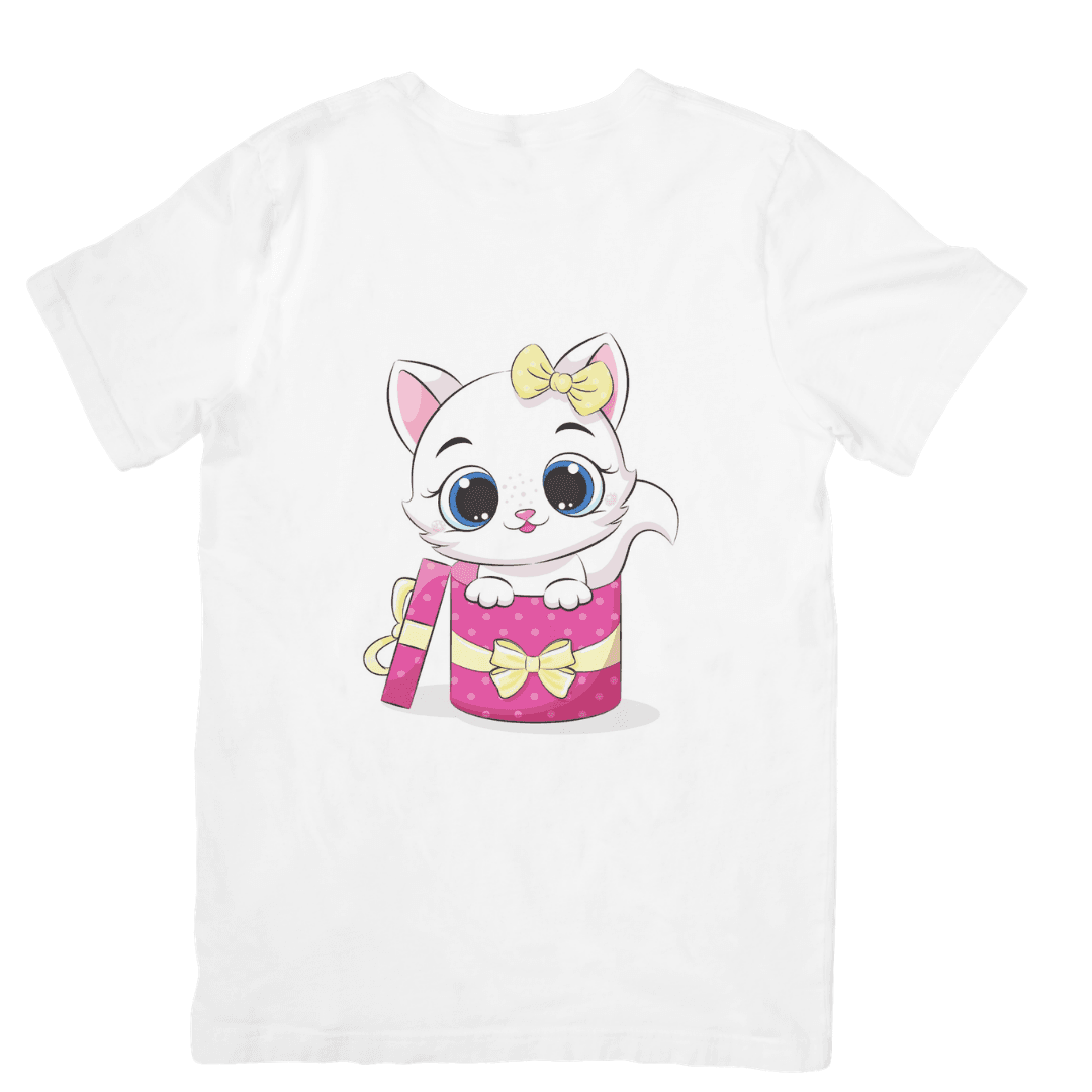 Cute Kitten Peeking From Gift Box With Sweet Charm - Tshirt