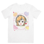 Cute Girl Face Surrounded By Colorful Hearts And Love - Tshirt