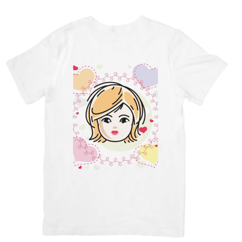 Cute Girl Face Surrounded By Colorful Hearts And Love – Tshirt
