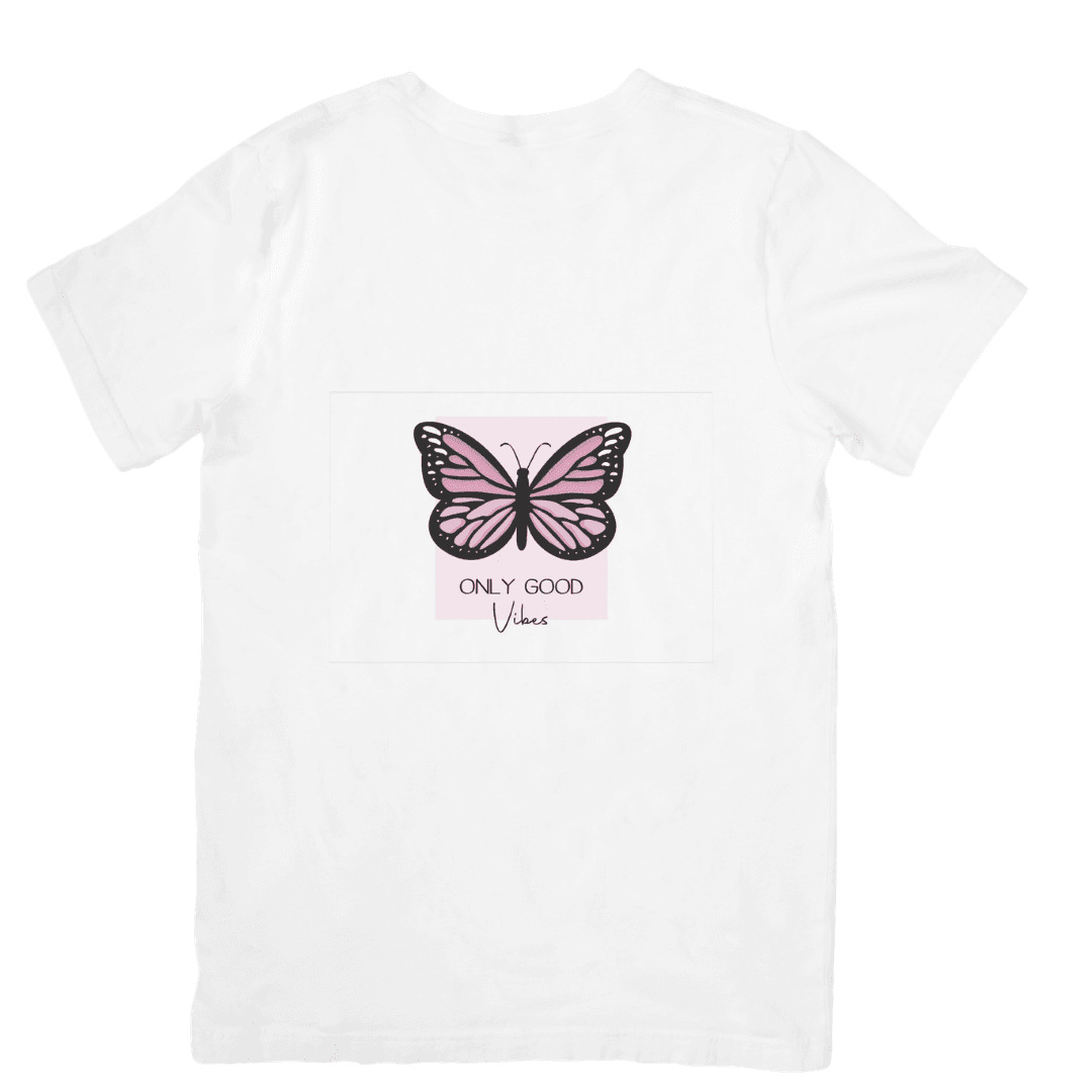 Pink Butterfly Spreading Only Good Vibes And Positivity - Tshirt
