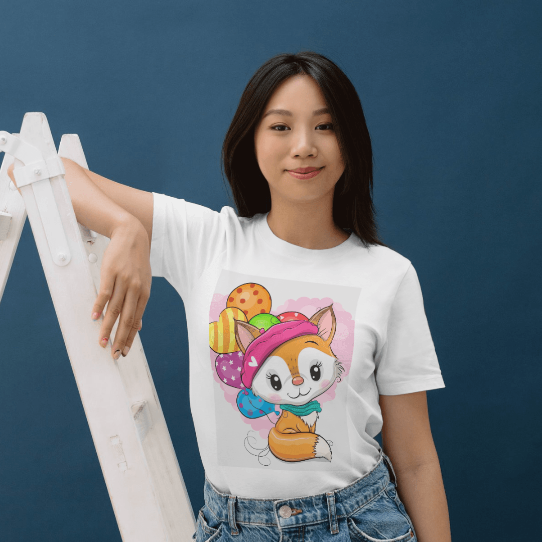 Cute Fox With Balloons Spreading Joy And Smiles - Tshirt 5 - Product GuruJi Cute Fox With Balloons Spreading Joy And Smiles - Tshirt