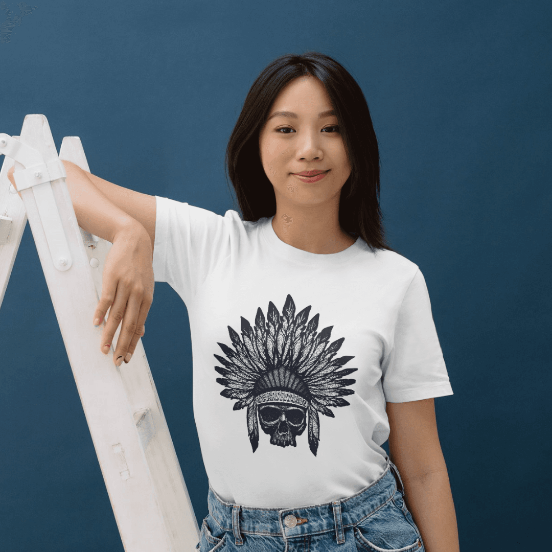 Dark Skull In Tribal Feather Headdress Gothic Artwork - Tshirt 5 - Product GuruJi Dark Skull In Tribal Feather Headdress Gothic Artwork - Tshirt