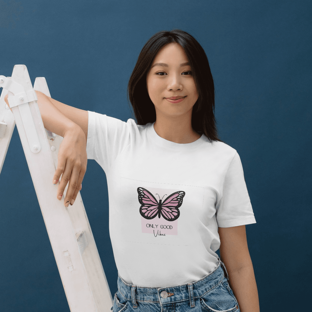 Pink Butterfly Spreading Only Good Vibes And Positivity - Tshirt