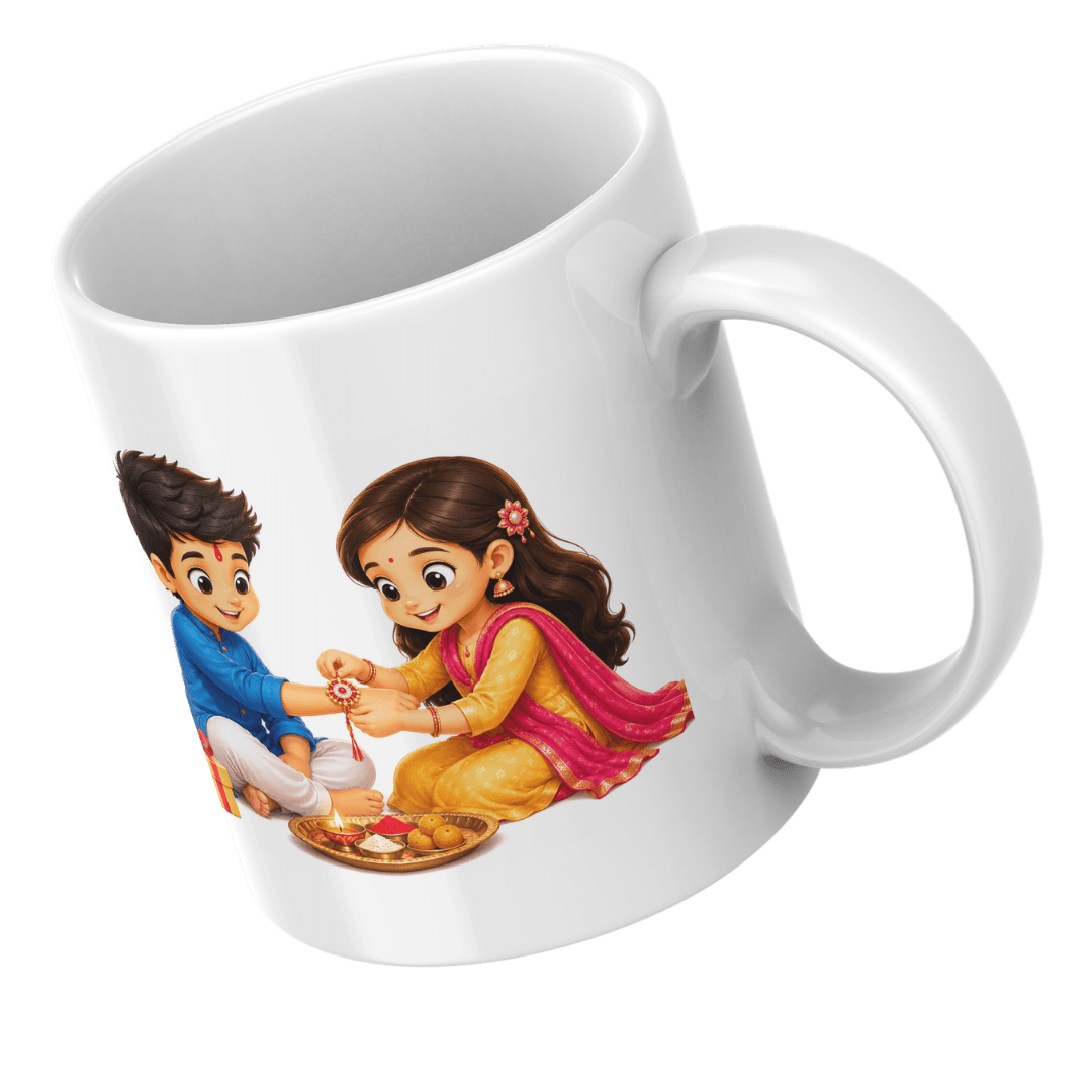 Cute Brother Sister Celebrating Raksha Bandhan with Traditional Rakhi Ceremony - Mug 8 - Product GuruJi Cute Brother Sister Celebrating Raksha Bandhan with Traditional Rakhi Ceremony - Mug