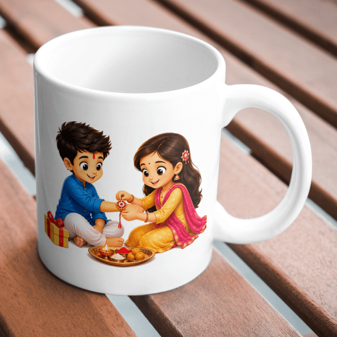 Cute Brother Sister Celebrating Raksha Bandhan with Traditional Rakhi Ceremony - Mug 6 - Product GuruJi Cute Brother Sister Celebrating Raksha Bandhan with Traditional Rakhi Ceremony - Mug