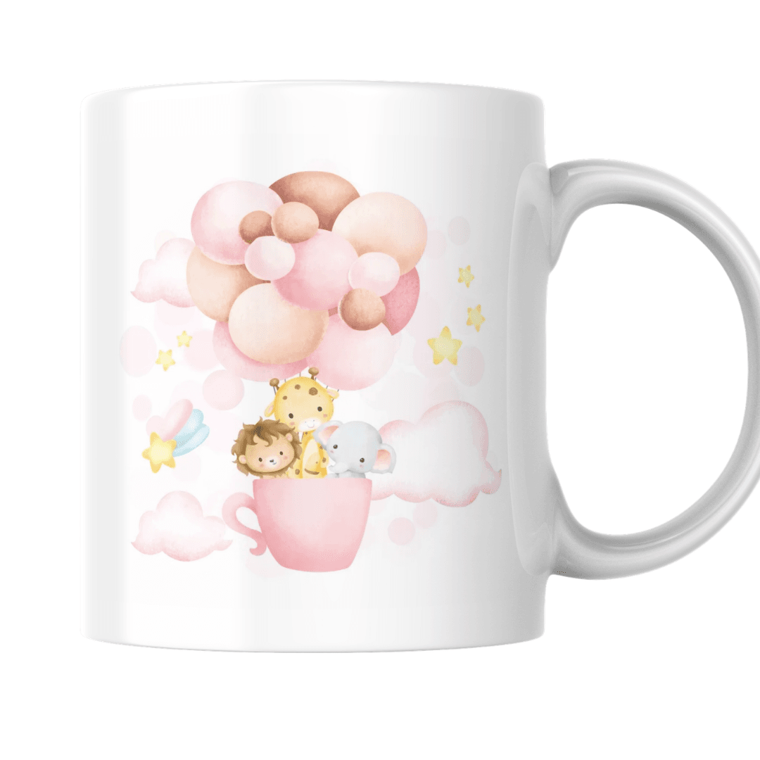 Cute Animal Friends Enjoying A Magical Balloon Adventure Together - Mug