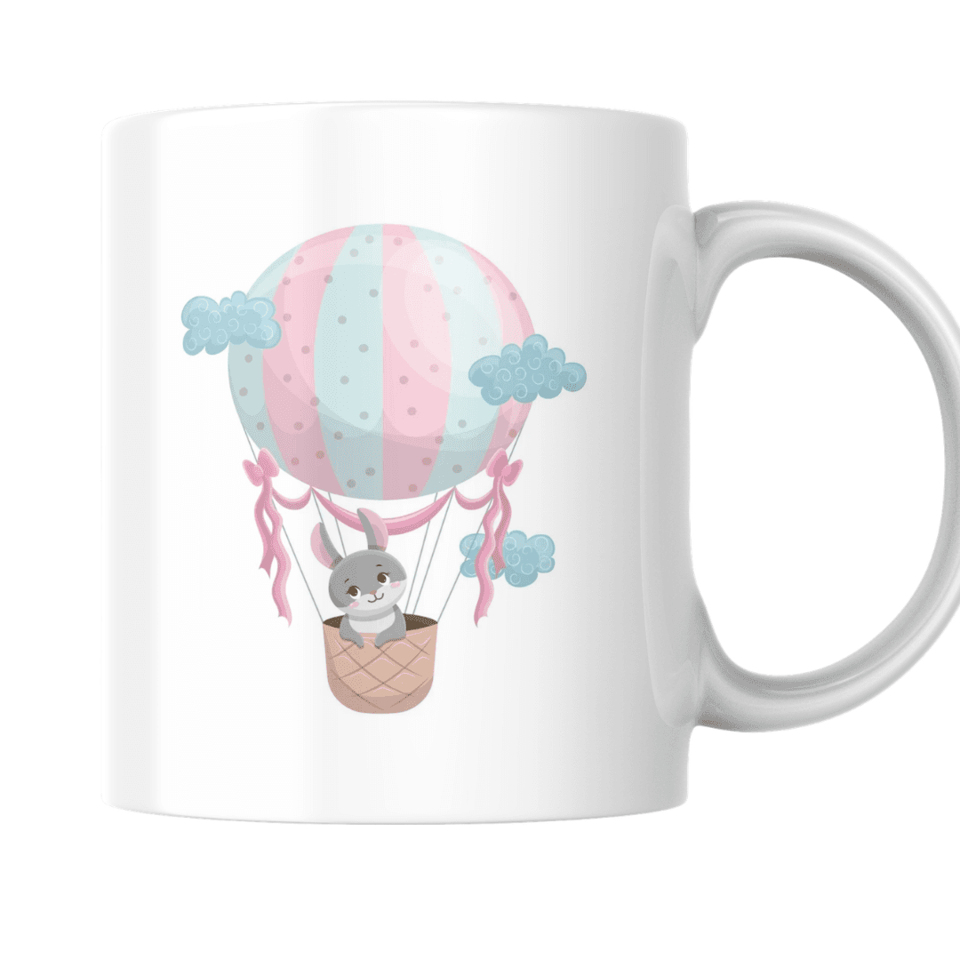 Cute Bunny Flying High In A Magical Balloon Adventure - Mug