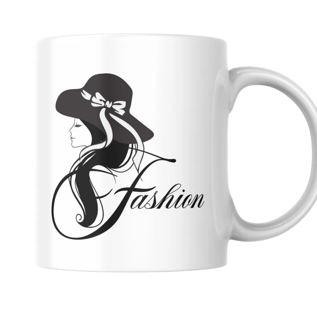 Home 27 - Product GuruJi Elegant Fashion Woman Silhouette With Stylish Hat Illustration Design - Mug