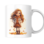 Charming Autumn Girl In Cozy Stylish Winter Outfit Illustration - Mug 2 - Product GuruJi Charming Autumn Girl In Cozy Stylish Winter Outfit Illustration - Mug