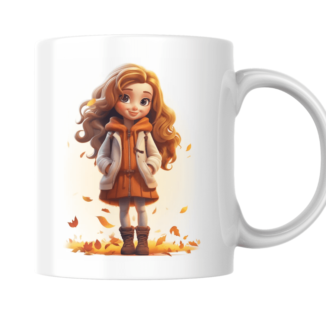 Charming Autumn Girl In Cozy Stylish Winter Outfit Illustration - Mug