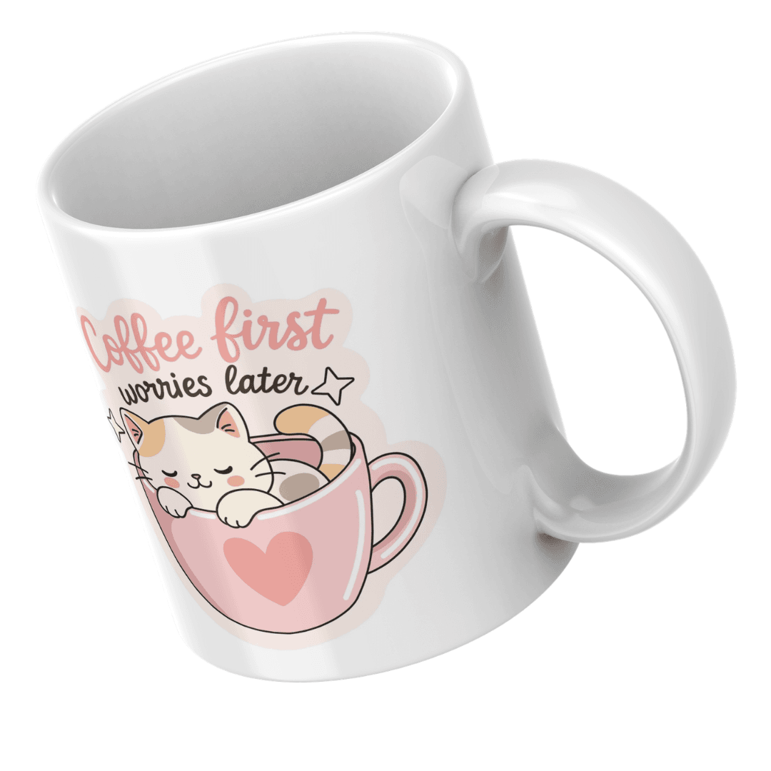 Cute Cat In Coffee Cup With Cozy Morning Vibes Illustration - Mug 6 - Product GuruJi Cute Cat In Coffee Cup With Cozy Morning Vibes Illustration - Mug