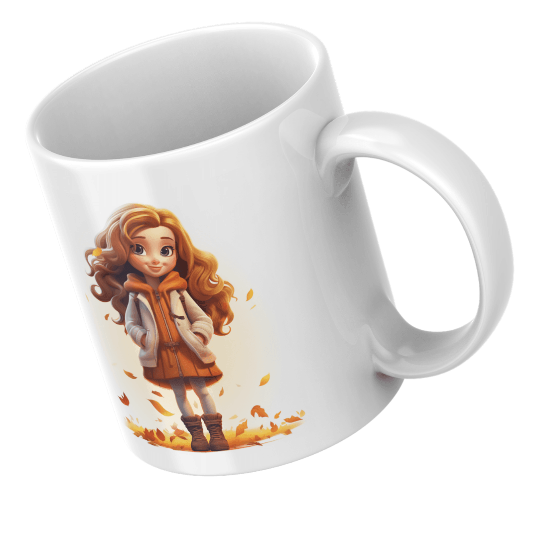 Charming Autumn Girl In Cozy Stylish Winter Outfit Illustration - Mug 4 - Product GuruJi Charming Autumn Girl In Cozy Stylish Winter Outfit Illustration - Mug - Image 3