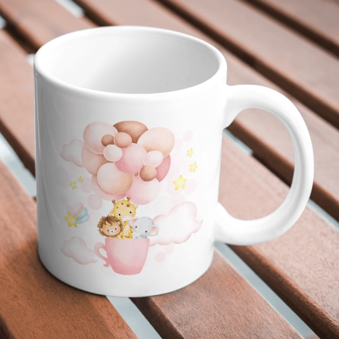 Cute Animal Friends Enjoying A Magical Balloon Adventure Together - Mug