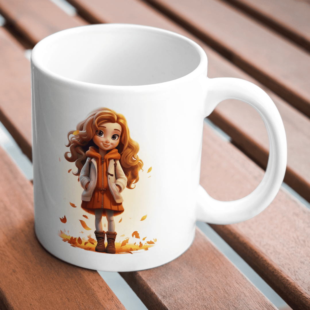 Charming Autumn Girl In Cozy Stylish Winter Outfit Illustration - Mug 6 - Product GuruJi Charming Autumn Girl In Cozy Stylish Winter Outfit Illustration - Mug