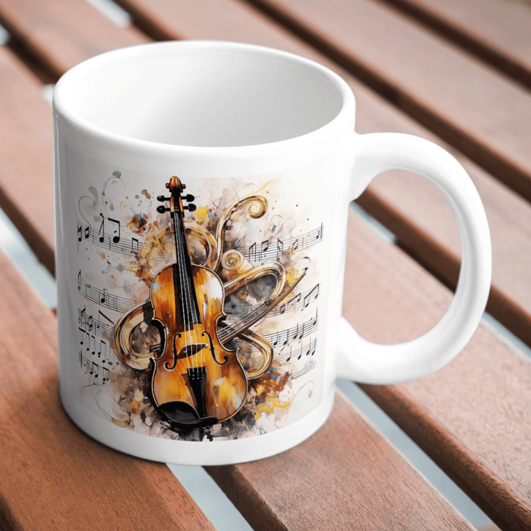 Elegant Violin And Musical Notes In Artistic Harmony Design - Mug 5 - Product GuruJi Elegant Violin And Musical Notes In Artistic Harmony Design - Mug