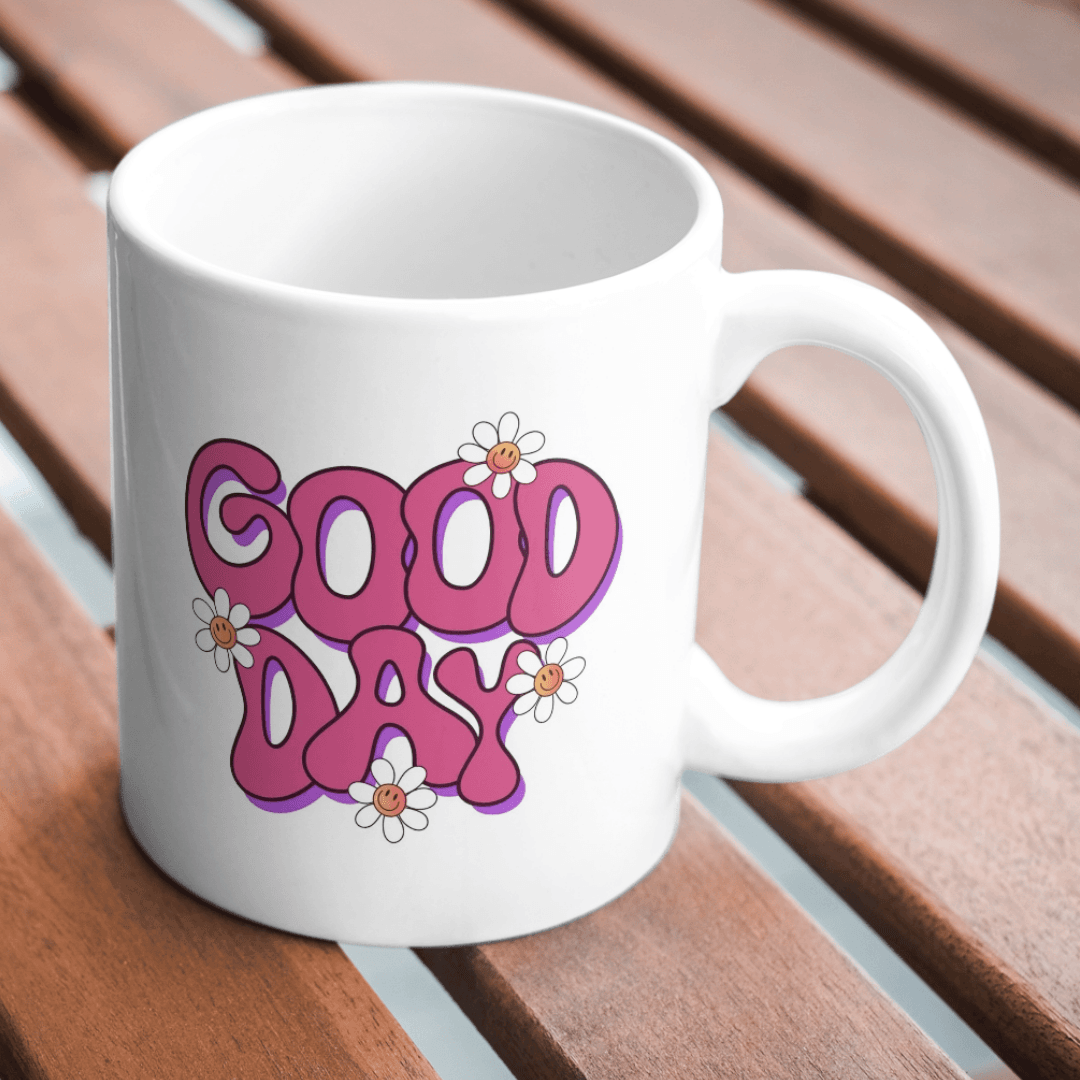 Cute Good Day Greeting Design with Beautiful Flowers - Mug 5 - Product GuruJi Cute Good Day Greeting Design with Beautiful Flowers - Mug