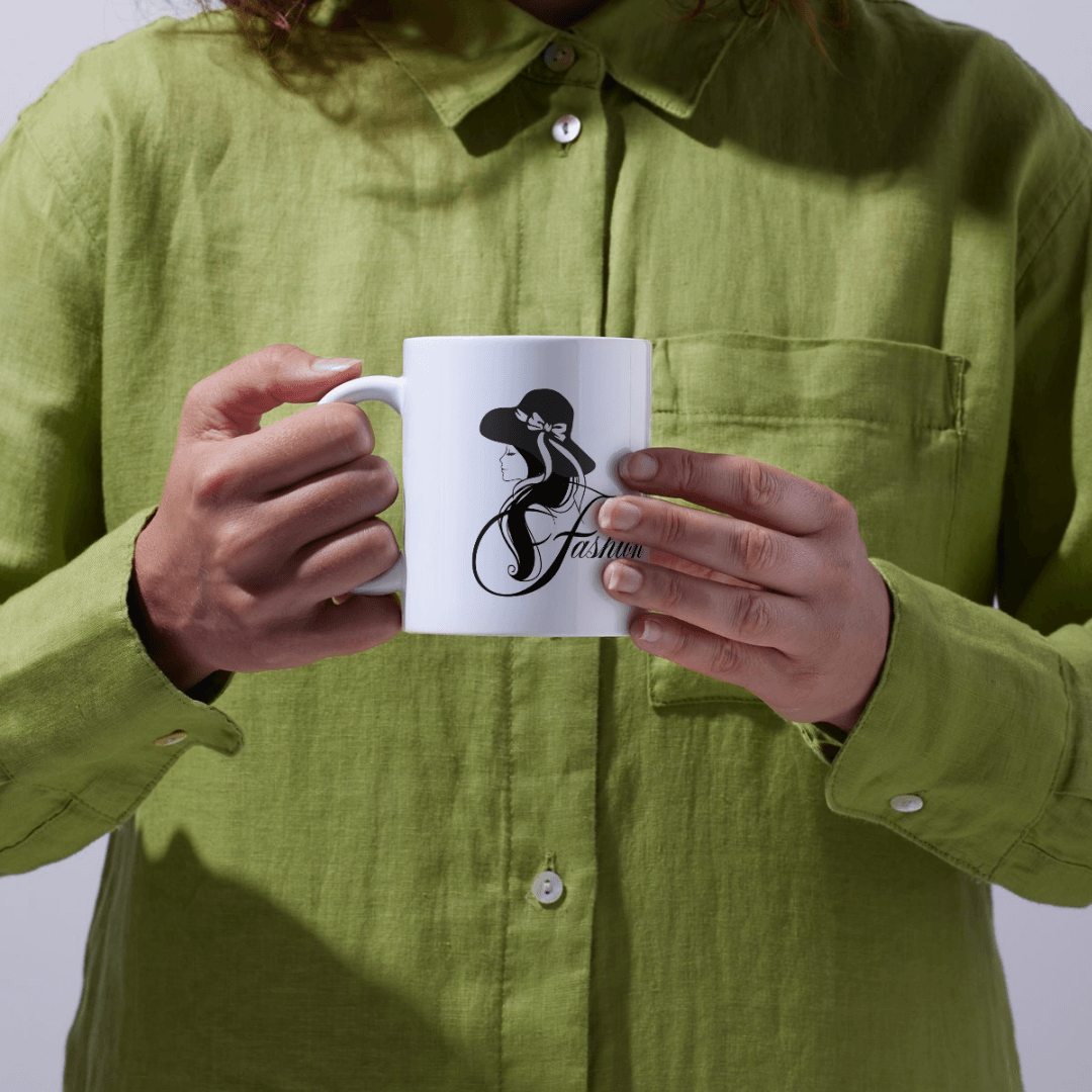Elegant Fashion Woman Silhouette With Stylish Hat Illustration Design - Mug 5 - Product GuruJi Elegant Fashion Woman Silhouette With Stylish Hat Illustration Design - Mug