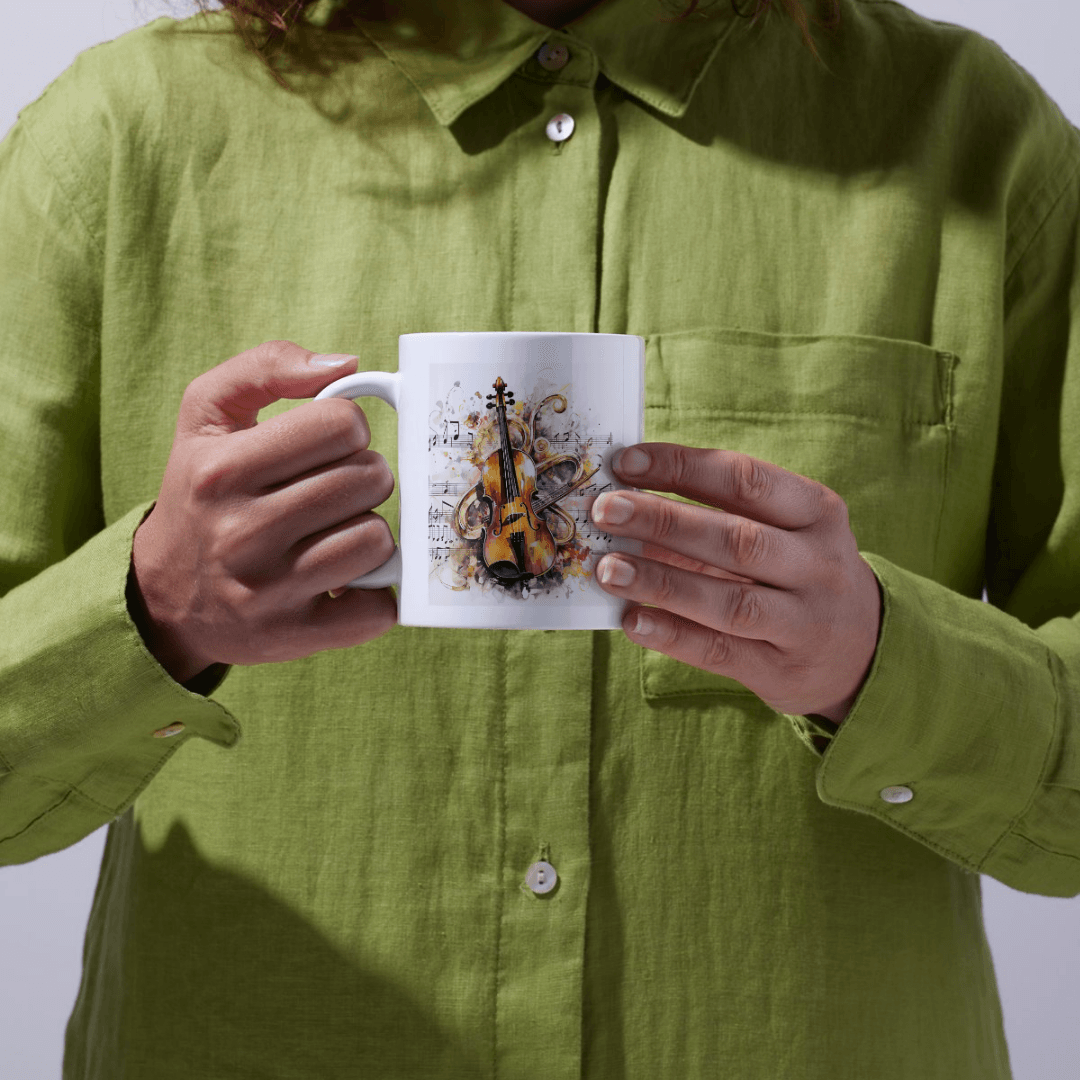 Elegant Violin And Musical Notes In Artistic Harmony Design - Mug 6 - Product GuruJi Elegant Violin And Musical Notes In Artistic Harmony Design - Mug