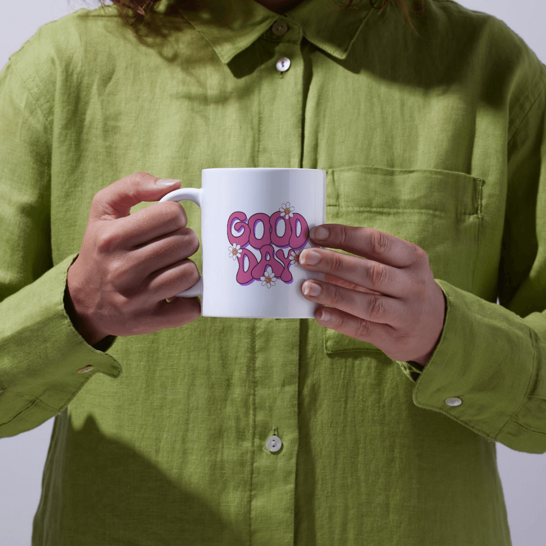 Cute Good Day Greeting Design with Beautiful Flowers - Mug 6 - Product GuruJi Cute Good Day Greeting Design with Beautiful Flowers - Mug